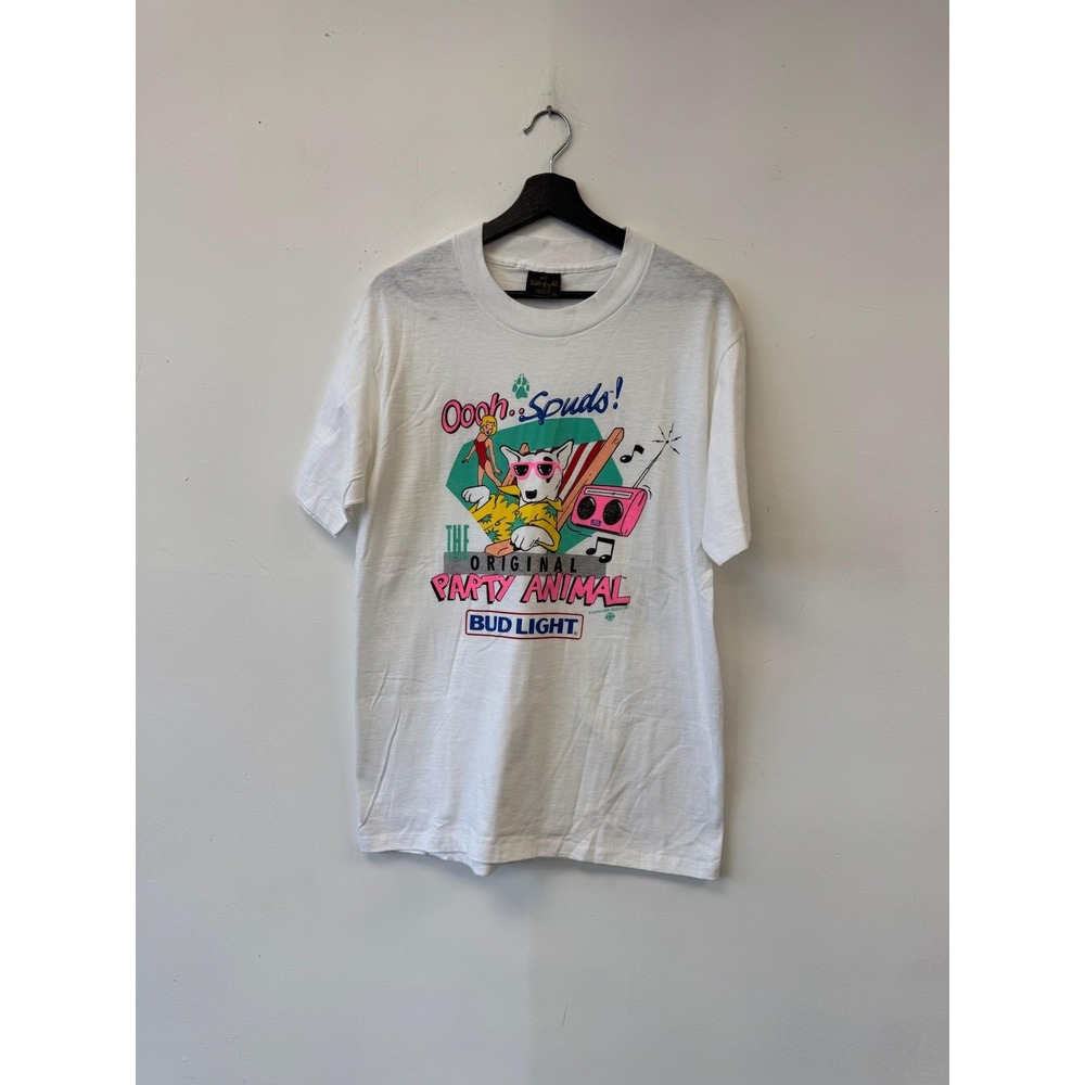 Vintage Bud Light Spuds MacKenzie Shirt Medium White Party‎ Animal Beer 80s